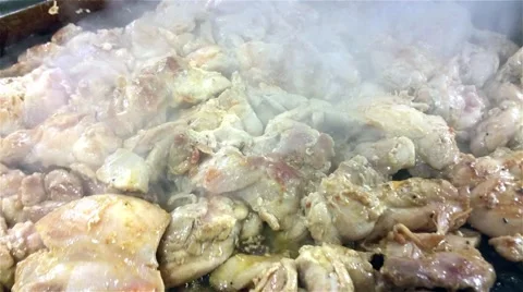 Closeup on fried chicken, on a frying table, at a restaurant kitchen Stock Footage 57245939