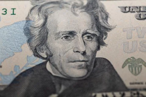 Closeup of front side of 20 dollar Stock Photos