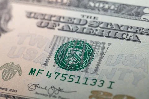 Closeup of front side of 20 dollar Stock Photos