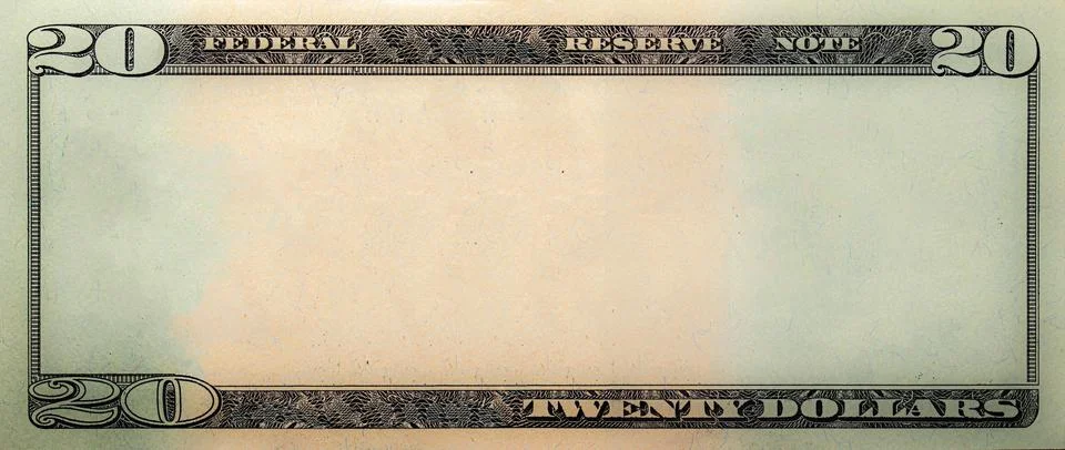 Closeup of front side of 20 dollar Stock Photos