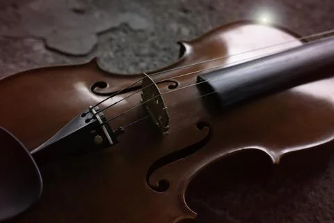 Closeup front side of violin and strings, 写真素材