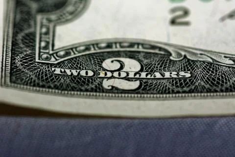 Closeup of the front of a two dollar bill. Stock Photos