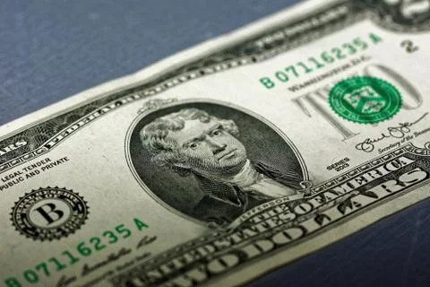 Closeup of the front of a two dollar bill. Foto stock