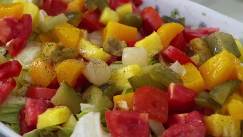 Closeup of a fruit and vegetable salad Stock Footage 164577604