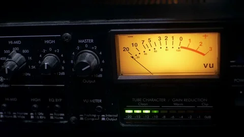 Closeup of a functioning audio compressor in a sound recording studio 動画素材 70822032