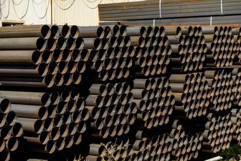 Closeup of galvanized iron pipes stack Stock Photos