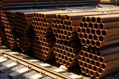Closeup of galvanized iron pipes stack Stock Photos