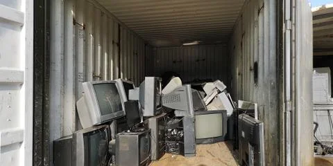 Closeup of garbage sorting.Inside of container for electrical equipment,TVs Stock Photos