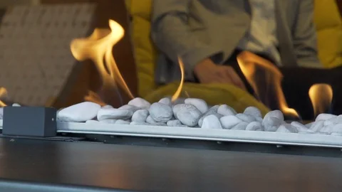 Closeup of gas fireplace Stock Footage 121466603