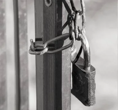Closeup   gates with lock Stock Photos