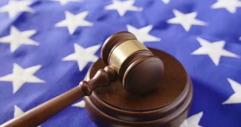 Closeup Of Gavel And Flag On Table Stock Footage 86085326