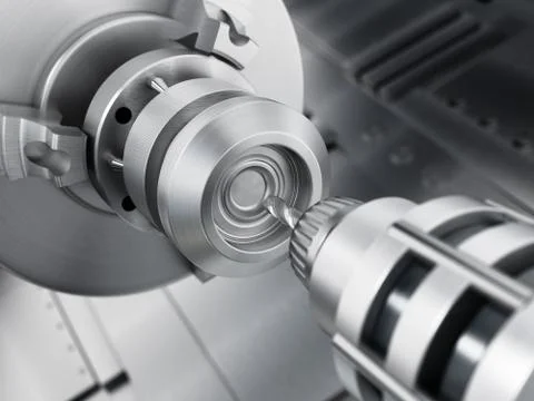 Closeup of generic CNC drill equipment. 3D illustration Stock Illustration