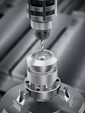 Closeup of generic CNC drill equipment. 3D illustration Stock Illustration