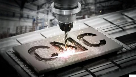 Closeup of generic CNC drill equipment. 3D illustration Stock Illustration