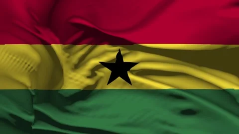 Closeup Ghana  Flag Wave Loop waving in wind Realistic Ghana Flag background Video stock 321344547