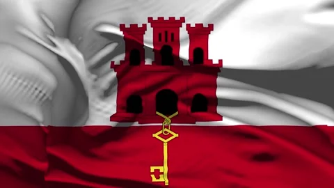 Closeup Gibraltar Flag Wave Loop waving in wind Realistic Gibraltar Flag bac Stock Footage 321344550