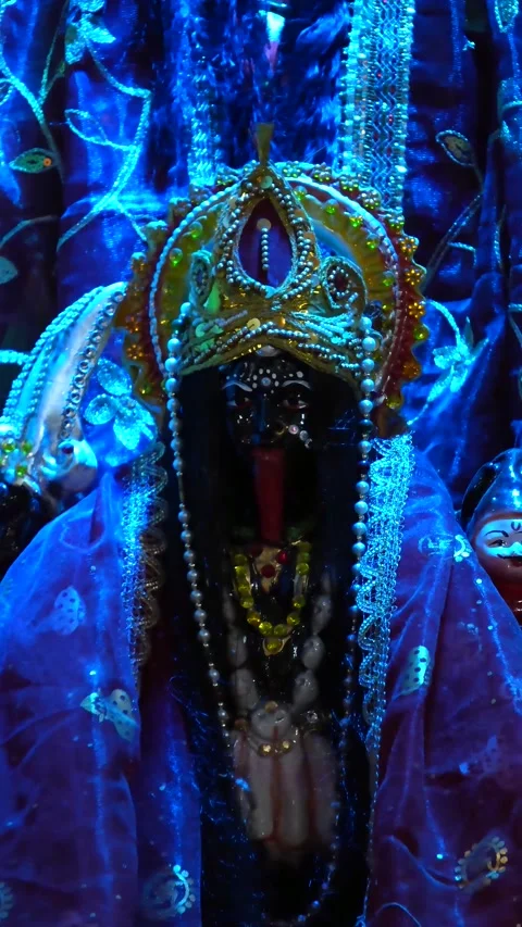 Closeup of Goddess Kali Idol Decorated for Navratri Festival Stock Footage 316895192