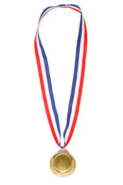 Closeup of gold medal on plain background 库存照片
