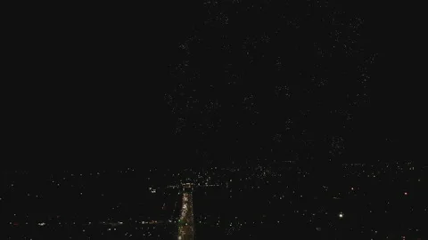 Closeup of a Grand fireworks display. Flashes of multicolored fireworks in the Stock Footage 150877574