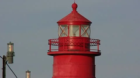 Closeup of Grand Haven lighthouse Stock Footage 12184729