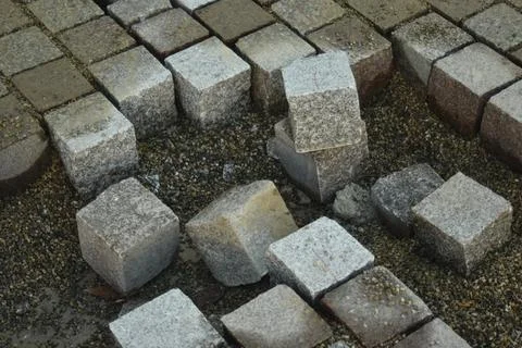 Closeup of granit cobbles in a site construction 写真素材