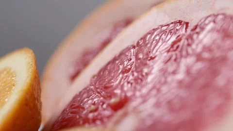 Closeup grapefruit slices focus peaking. Stock Footage 131978215