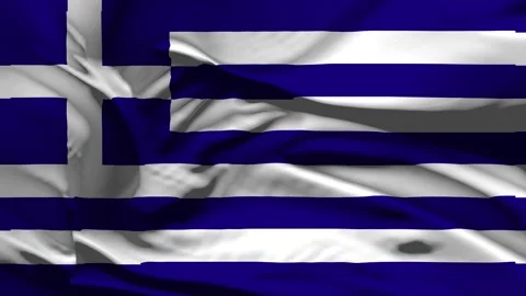 Closeup Greece Flag Wave Loop waving in wind Realistic Greece Flag backgroun Stock Footage 321344570