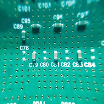 Closeup green computer PCB board. Macro picture of green printed circuit boar Foto stock