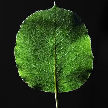 Closeup of a green leaf with a natural pattern of veins on a black background Stock Photos