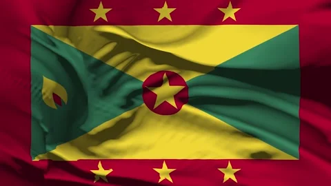 Closeup Grenada Flag Wave Loop waving in wind Realistic Grenada Flag backgro Stock Footage 321344545
