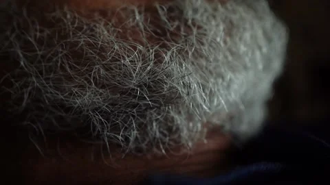 Closeup of Grey Hair Beard of Elderly man, white hairs, growing old 스톡 동영상 160147289