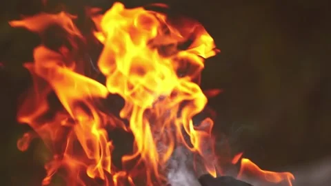 Closeup grill fire outdoor Stock Footage