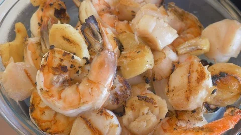 Closeup of Grilled Seafood in 4k Stock Footage 99068767