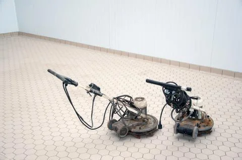 Closeup of grinding machine for ceramic tile at workplace Stock Photos