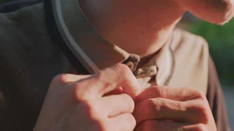 Closeup Of Gripping Fingers, Focused Image Of Hands Securing Collar, Detailed 스톡 동영상 329533239