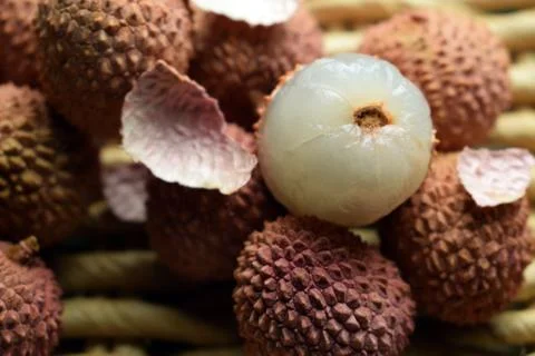 Closeup of a group of lychees Stock Photos