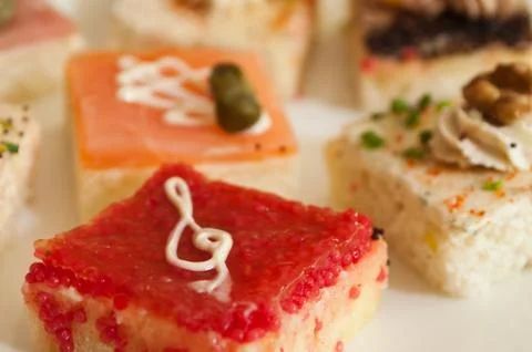 Closeup group of mini toasts Stock Photos