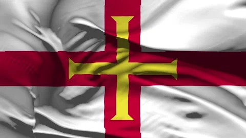 Closeup Guernsey Flag Wave Loop waving in wind Realistic Guernsey Flag backg Stock Footage 321514553