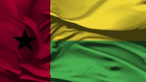 Closeup Guinea Bisau  Flag Wave Loop waving in wind Realistic Guinea Bisau F Stock Footage 321514552