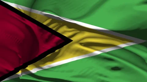 Closeup Guyana Flag Wave Loop waving in wind Realistic Guyana Flag backgroun Stock Footage 321514561