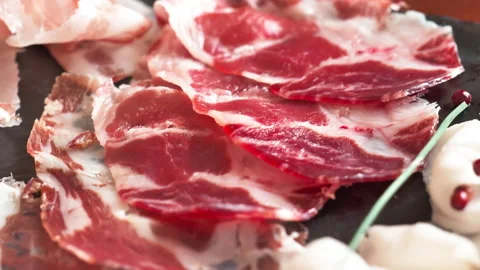 Closeup of ham cold cuts 스톡 동영상 233886535