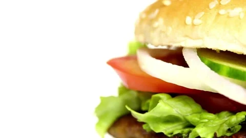 Closeup Hamburger or cheeseburger with cutlets, Delicious hamburger background Video stock 336578570