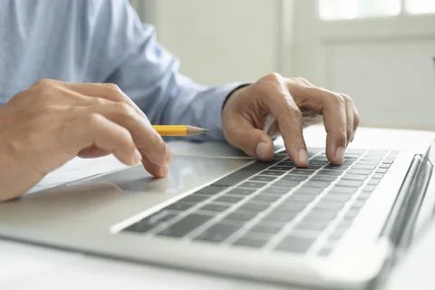 Closeup hand coding programing computer software. Foto stock