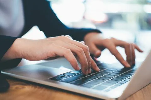 Closeup hand coding programing computer software. Foto stock