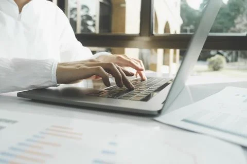 Closeup hand coding programing computer software. Stock Photos