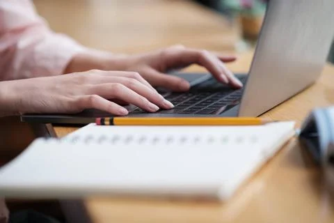 Closeup hand coding programing computer software or online education. Clos... Stock Photos