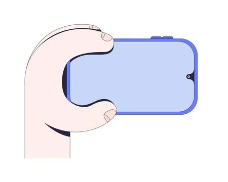 Closeup hand gripping empty phone in landscape mode instruction graphic Illustrazione stock