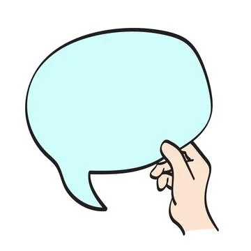 Closeup hand holding blue bubble speech illustration vector hand drawn Stock Illustration