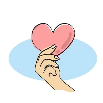 Closeup hand holding red heart illustration vector isolated Stock Illustration