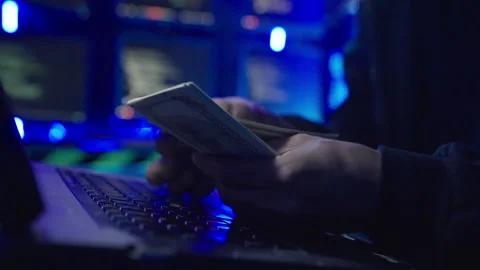Closeup hand male hacker hacking into security systems. Stock Footage 220642475
